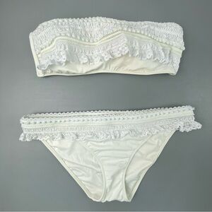 Victoria's Secret White Ruffled Pointelle Bandeau Bikini Set Women's size Large